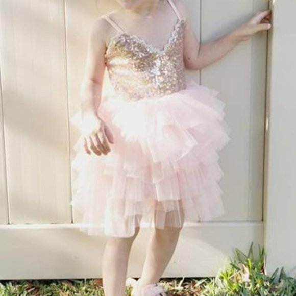 Pageant Lace Dresses Gown for Flower Girl Baby Rose Gold/Pink Peach - Picture 4 of 6